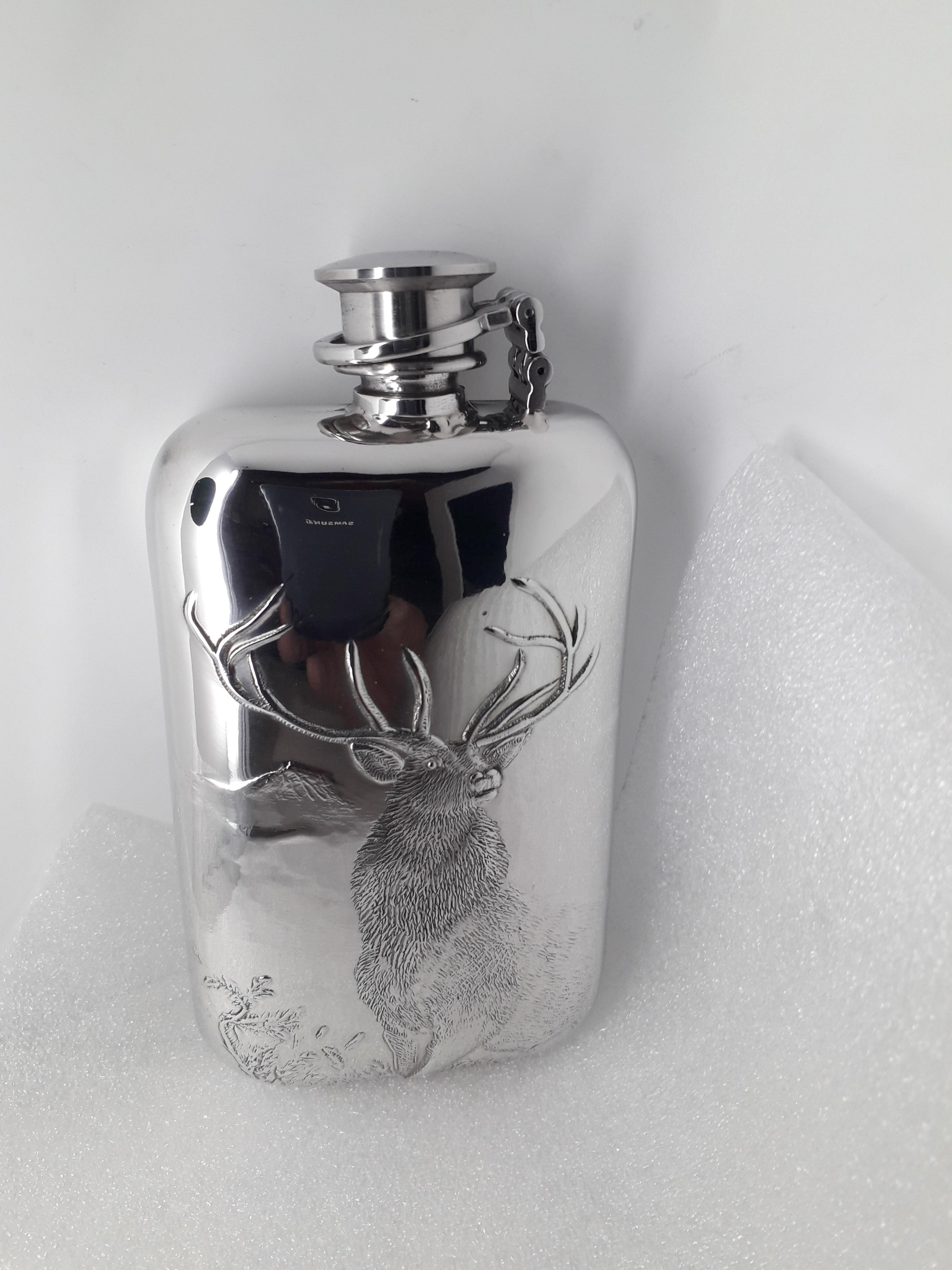 F138 6oz stamped flask monarch with captive top (image for) F138 6oz stamped flask monarch with captive top